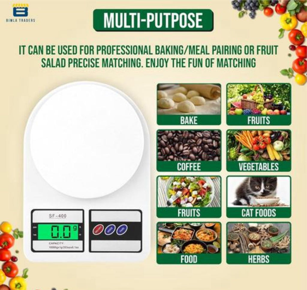 XCLR SF-400 Portable Digital Kitchen Scale 10Kg x 1g with LCD Dt Conversion – Multipurpose Electronic Weighing Machine Display, Tare Function & Uni