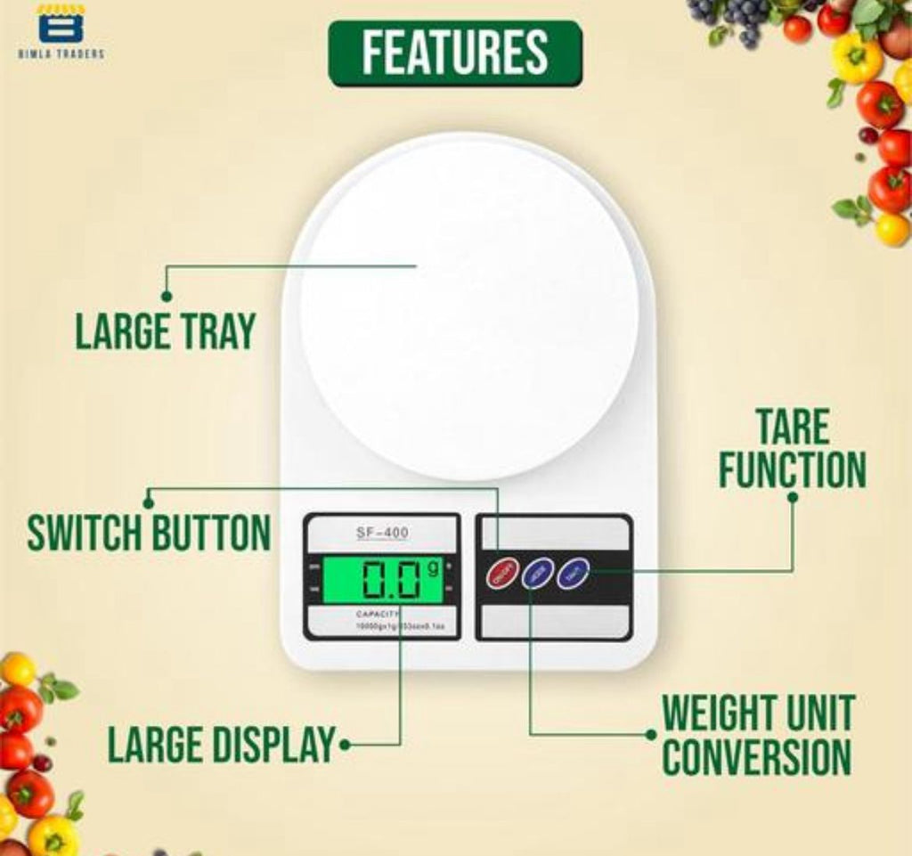 XCLR SF-400 Portable Digital Kitchen Scale 10Kg x 1g with LCD Dt Conversion – Multipurpose Electronic Weighing Machine Display, Tare Function & Uni