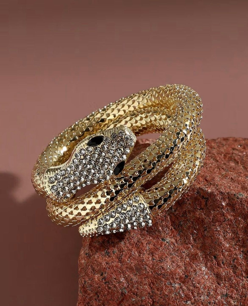 Gold Zircon Studded Snake Shaped Cuff Bracelet for Women and Girls