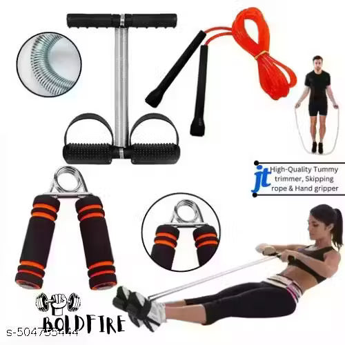 Dragonfly Store Gym Exercise Equipment Set Home Workout Combo Men and Women – Included Items (Tummy Trimmer, Skipping Rope with Hand Gripper)