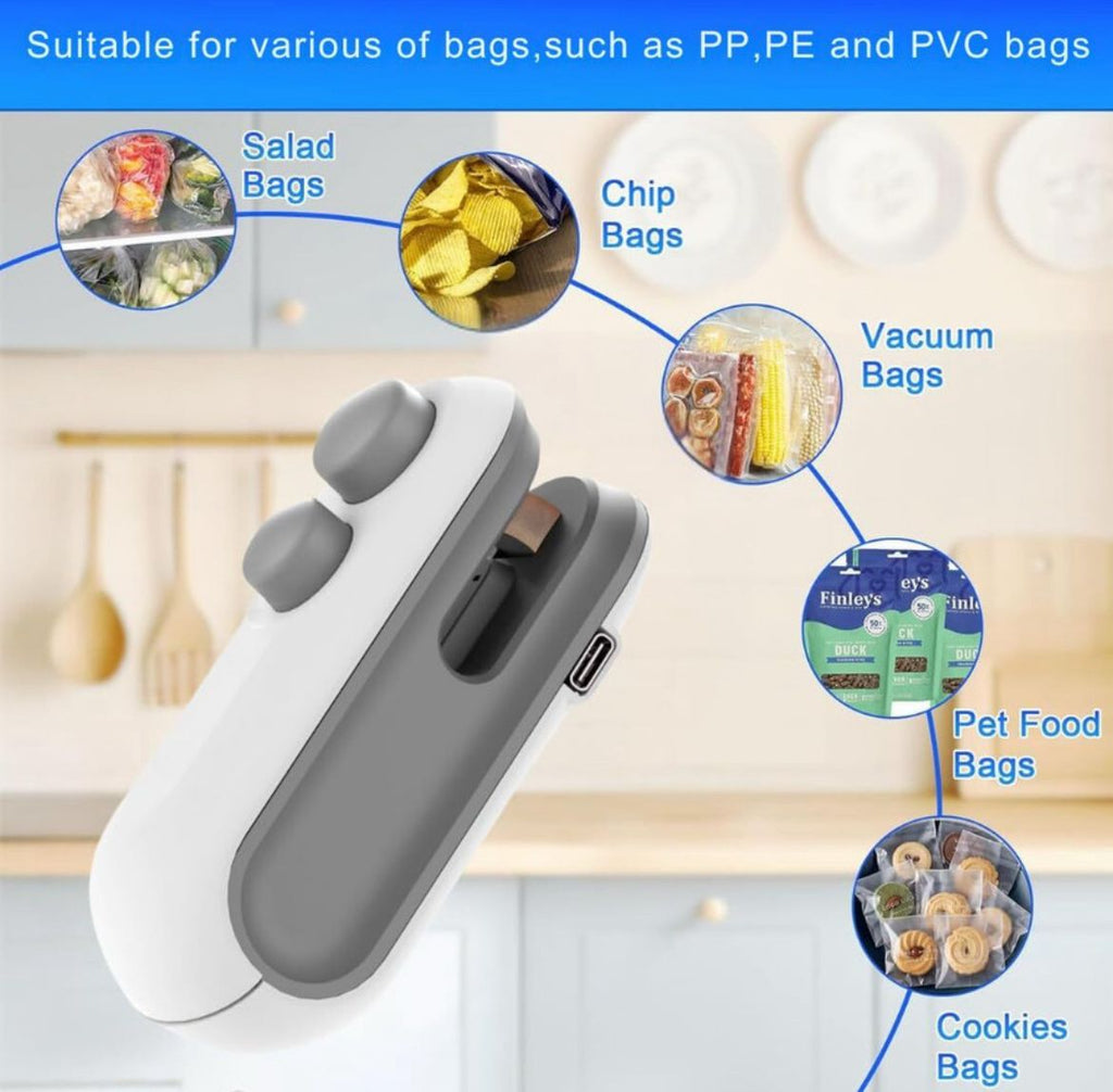 Mini Portable Sealing Machine | Handy Snack Packet Sealer | Battery Operated Heat Sealer for Kitchen, Snacks & Food Storage