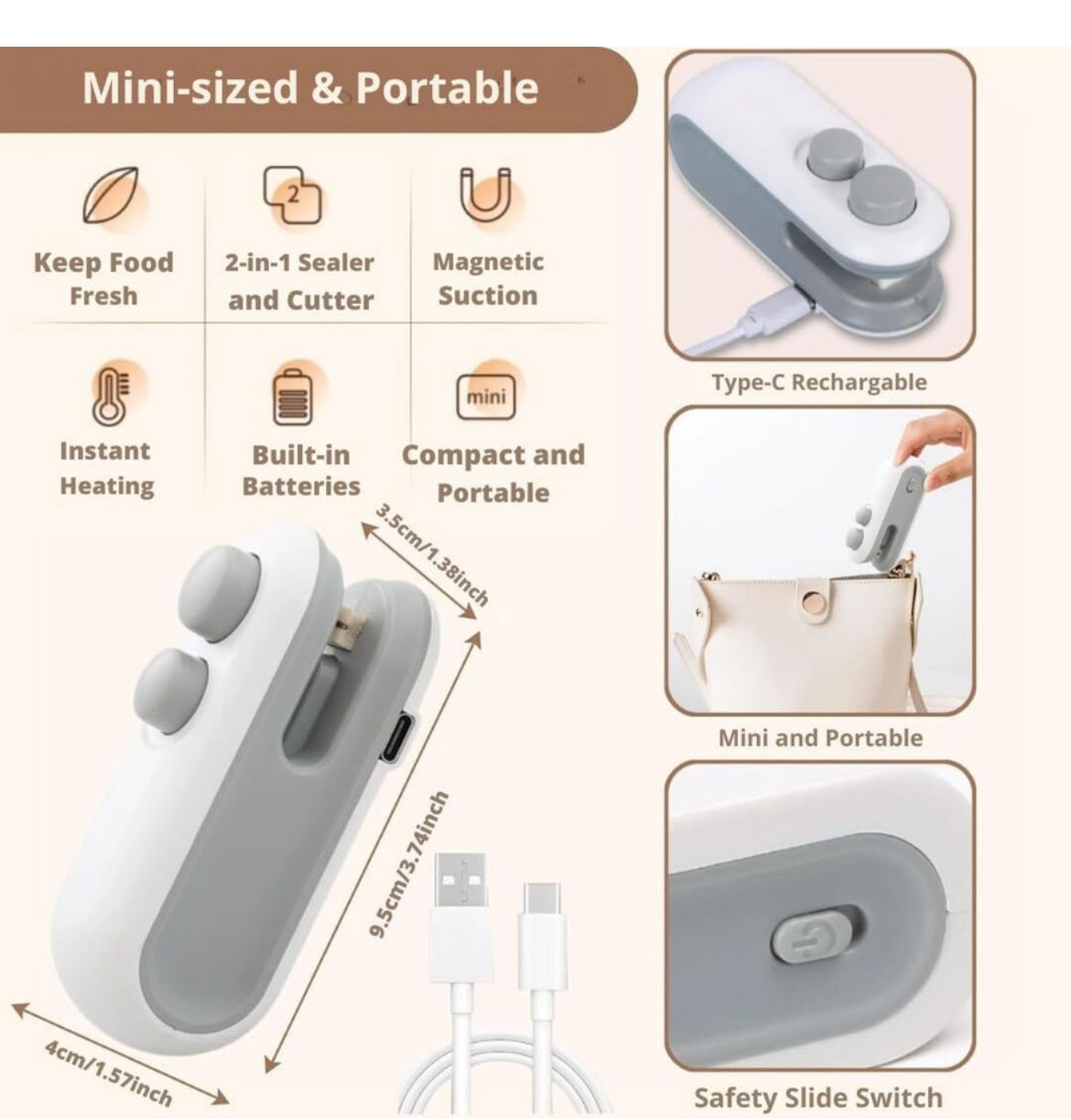 Mini Portable Sealing Machine | Handy Snack Packet Sealer | Battery Operated Heat Sealer for Kitchen, Snacks & Food Storage